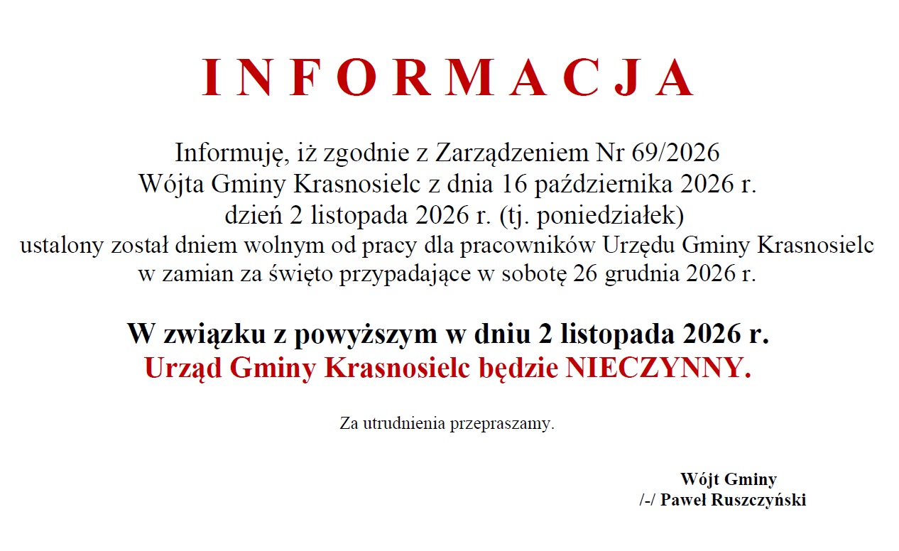 Informacja o&nbsp;dniu wolnym 02-11-2026 (UG Krasnosielc nieczynny)